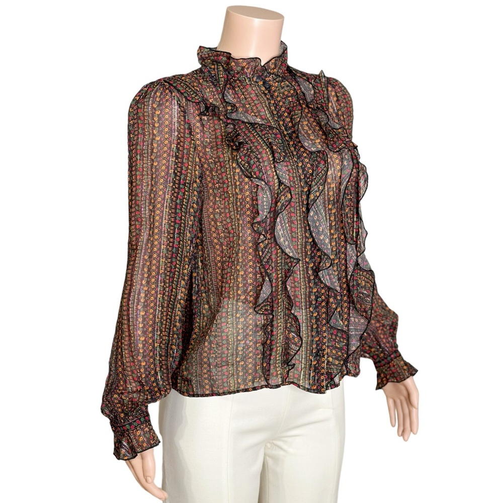 Sezane Black Floral Ruffled Wrap Blouse - Picture 8 of 12